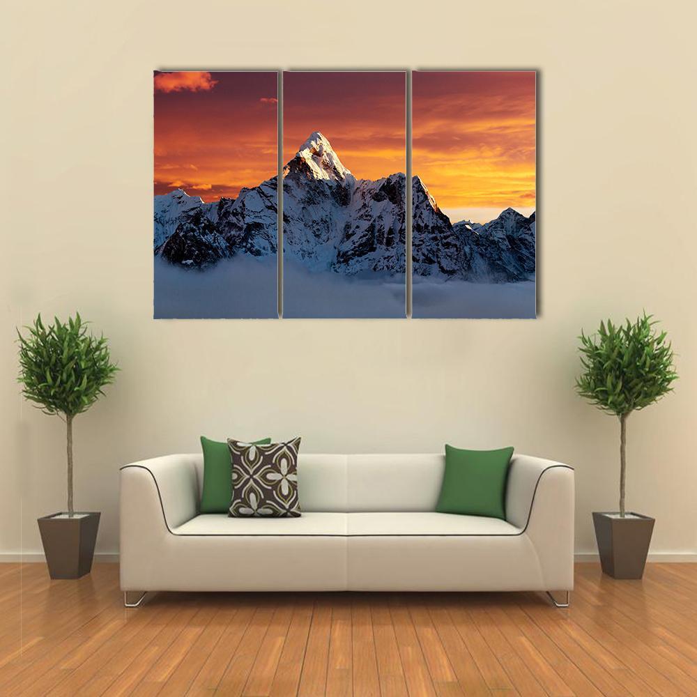 Evening At Ama Dablam Canvas Wall Art-3 Horizontal-Gallery Wrap-37" x 24"-Tiaracle
