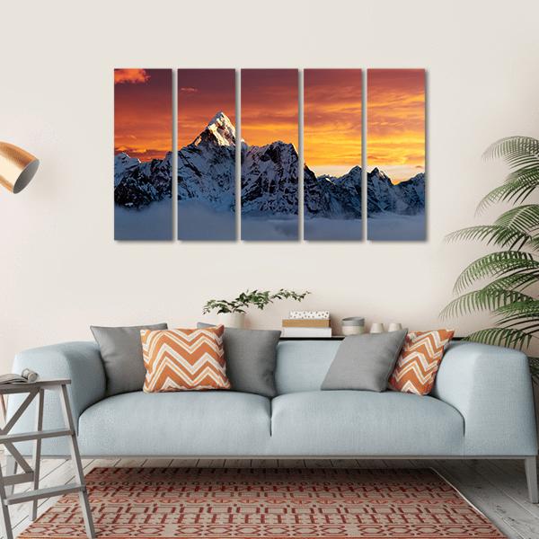 Evening At Ama Dablam Canvas Wall Art-5 Horizontal-Gallery Wrap-22" x 12"-Tiaracle