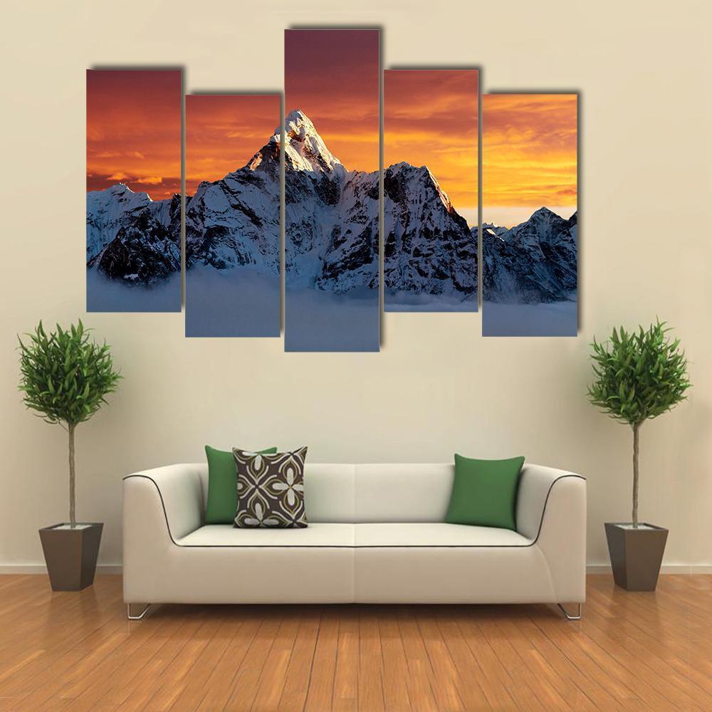 Evening At Ama Dablam Canvas Wall Art-5 Pop-Gallery Wrap-47" x 32"-Tiaracle