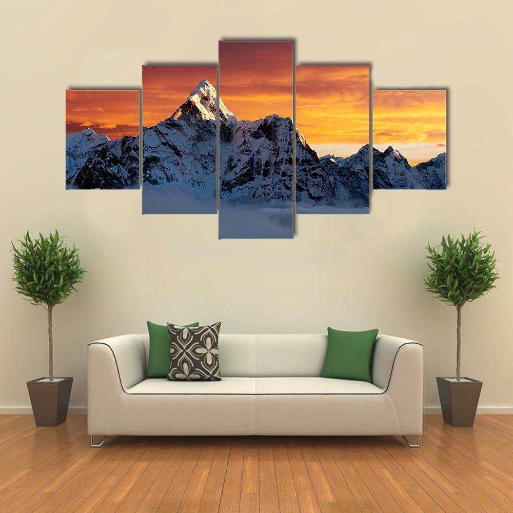 Evening At Ama Dablam Canvas Wall Art-5 Star-Gallery Wrap-62" x 32"-Tiaracle