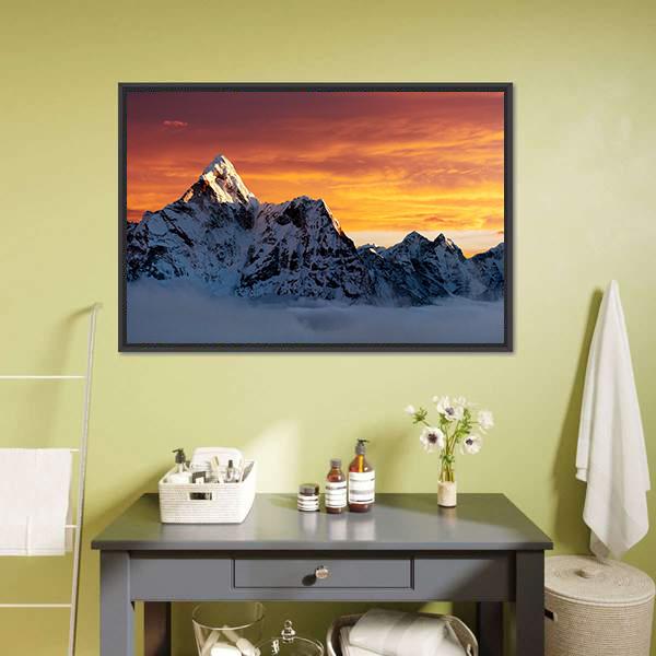 Evening At Ama Dablam Canvas Wall Art-3 Horizontal-Gallery Wrap-25" x 16"-Tiaracle