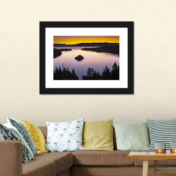 Evening At Lake Tahoe Canvas Wall Art-1 Piece-Framed Print-20" x 16"-Tiaracle