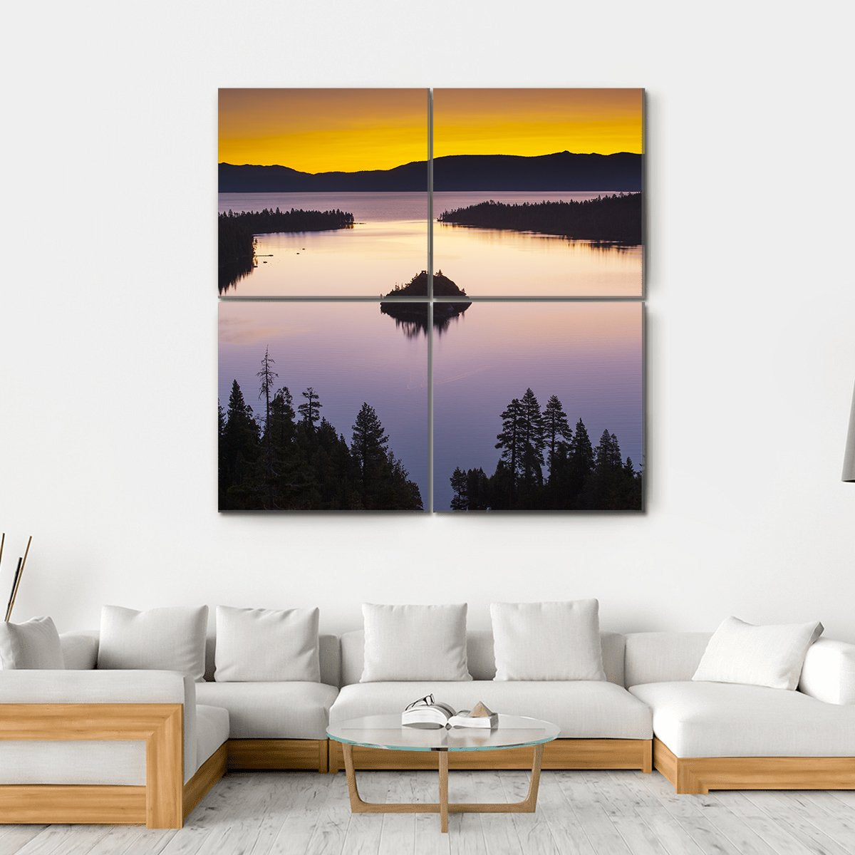 Evening At Lake Tahoe Canvas Wall Art-4 Square-Gallery Wrap-17" x 17"-Tiaracle