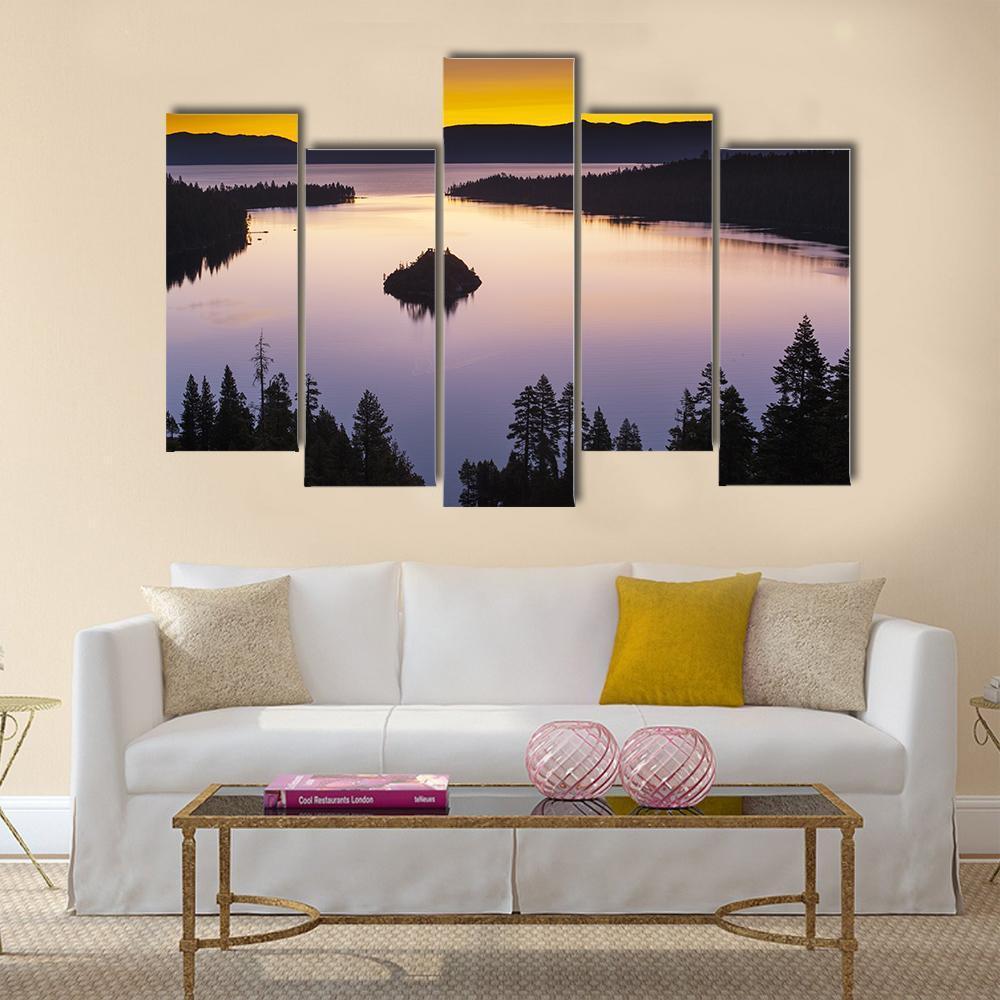 Evening At Lake Tahoe Canvas Wall Art-5 Pop-Gallery Wrap-47" x 32"-Tiaracle
