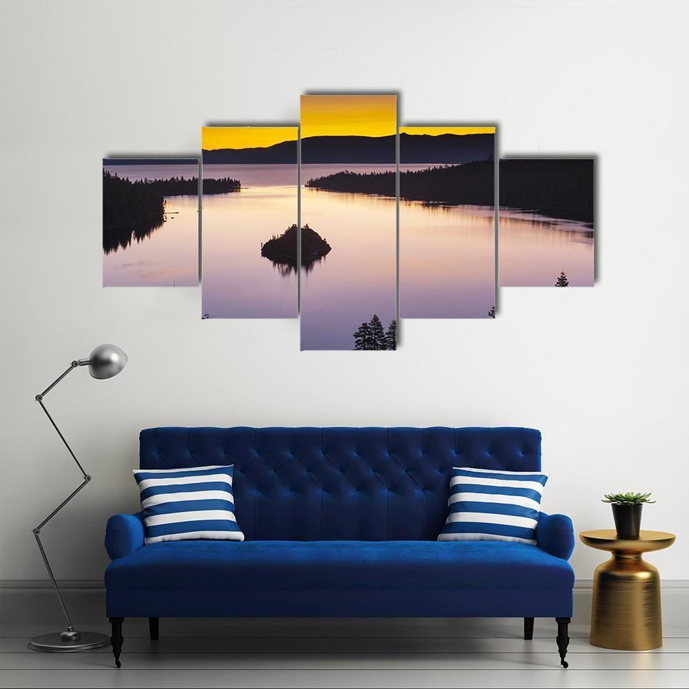 Evening At Lake Tahoe Canvas Wall Art-5 Star-Gallery Wrap-62" x 32"-Tiaracle