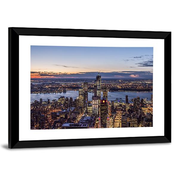 Evening At New York Cityscape Panoramic Canvas Wall Art-1 Piece-36" x 12"-Tiaracle