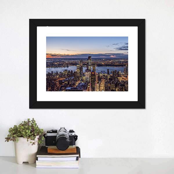 Evening At New York Cityscape Panoramic Canvas Wall Art-1 Piece-36" x 12"-Tiaracle