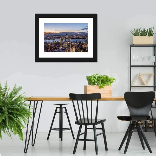 Evening At New York Cityscape Panoramic Canvas Wall Art-1 Piece-36" x 12"-Tiaracle