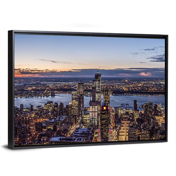 Evening At New York Cityscape Panoramic Canvas Wall Art-1 Piece-36" x 12"-Tiaracle