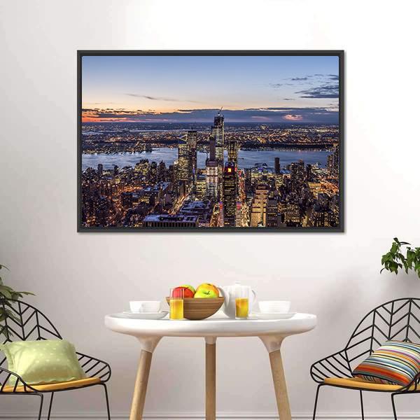 Evening At New York Cityscape Panoramic Canvas Wall Art-1 Piece-36" x 12"-Tiaracle