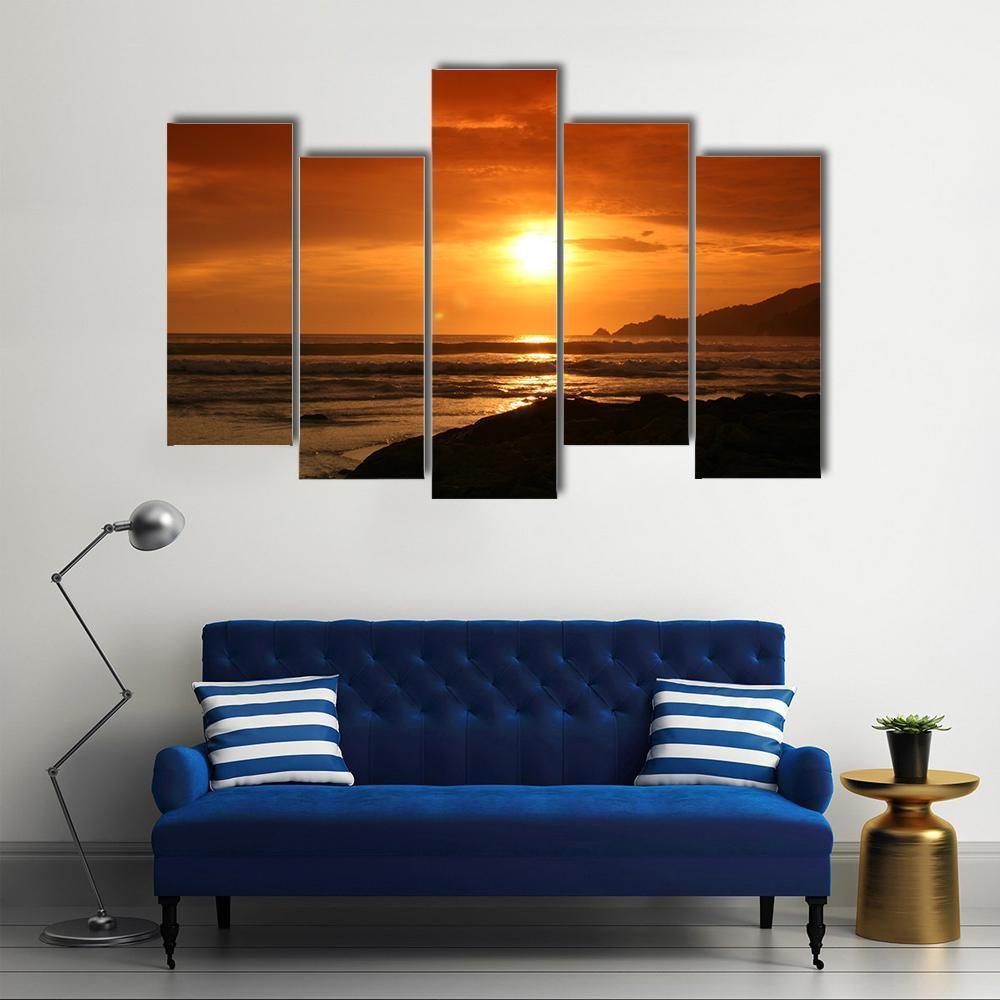 Evening At Patong Beach Canvas Wall Art-5 Pop-Gallery Wrap-47" x 32"-Tiaracle