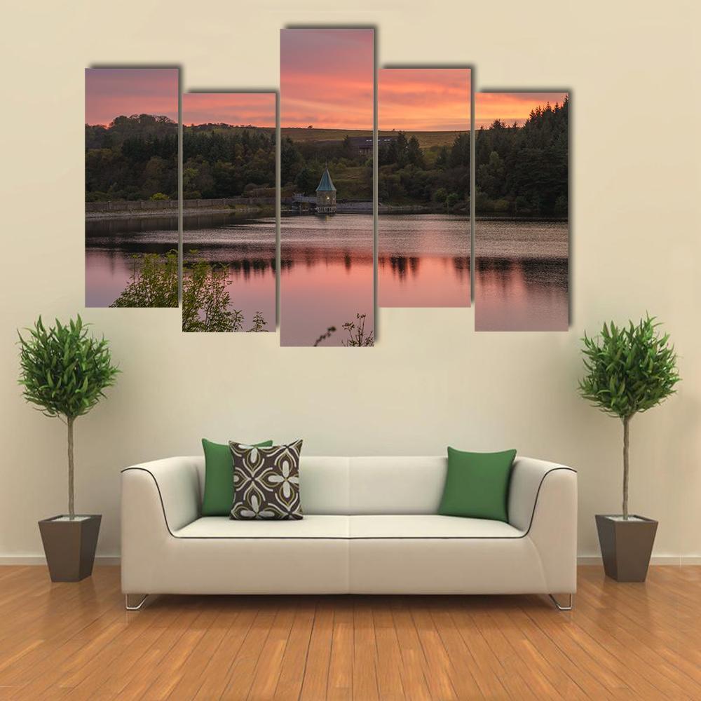 Evening At Pontsticill Reservoir Canvas Wall Art-5 Pop-Gallery Wrap-47" x 32"-Tiaracle