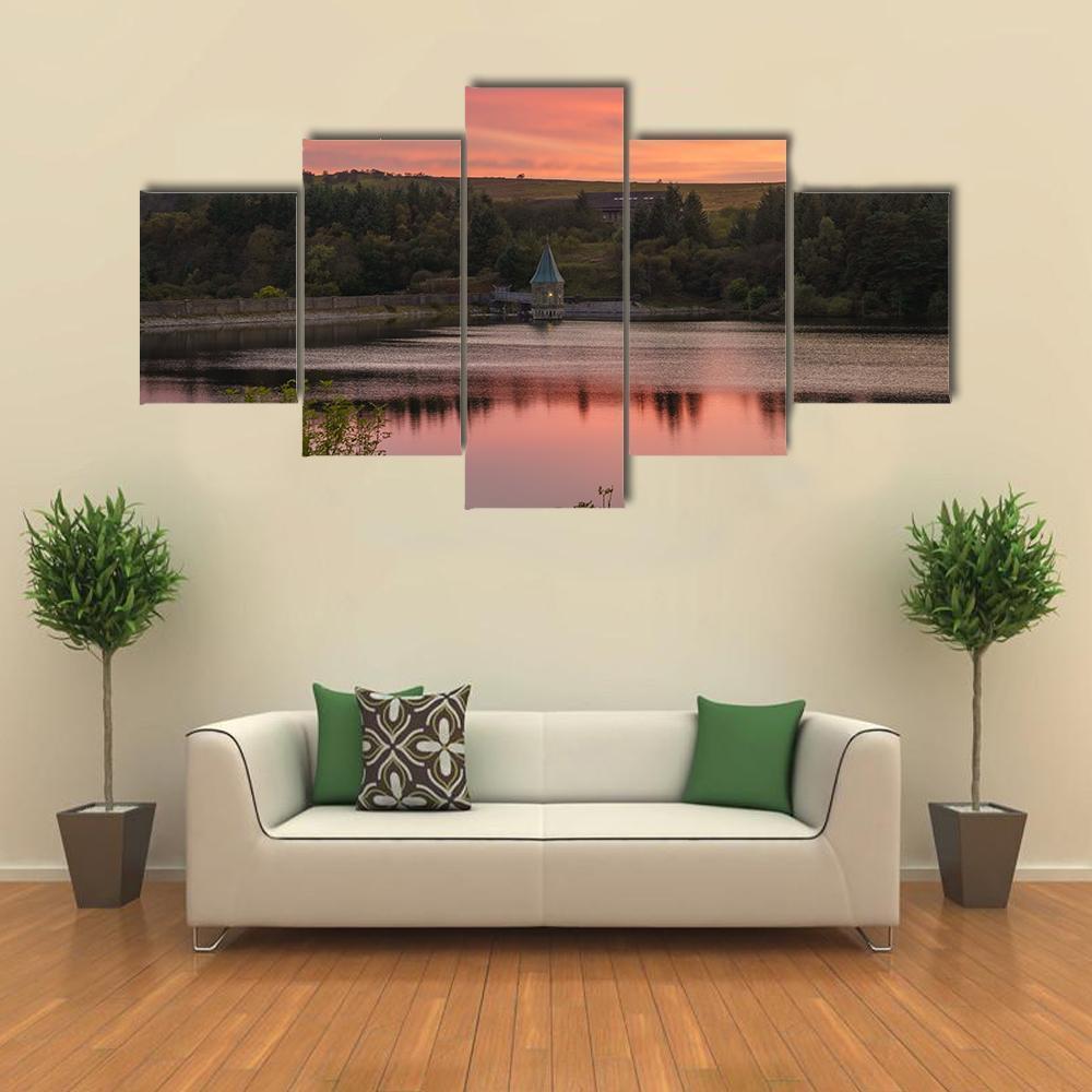Evening At Pontsticill Reservoir Canvas Wall Art-5 Star-Gallery Wrap-62" x 32"-Tiaracle