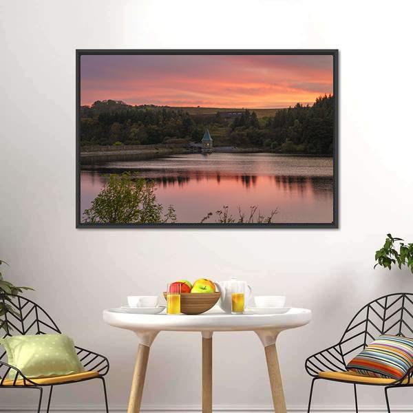 Evening At Pontsticill Reservoir Canvas Wall Art-1 Piece-Floating Frame-24" x 16"-Tiaracle