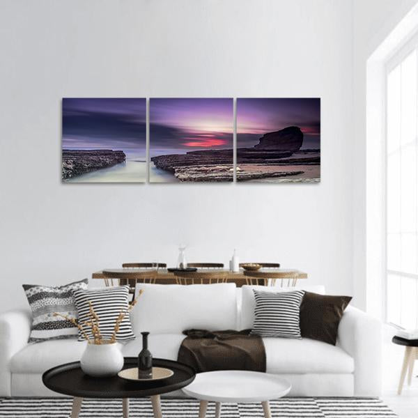 Evening Dawn At Lake Panoramic Canvas Wall Art-3 Piece-25" x 08"-Tiaracle