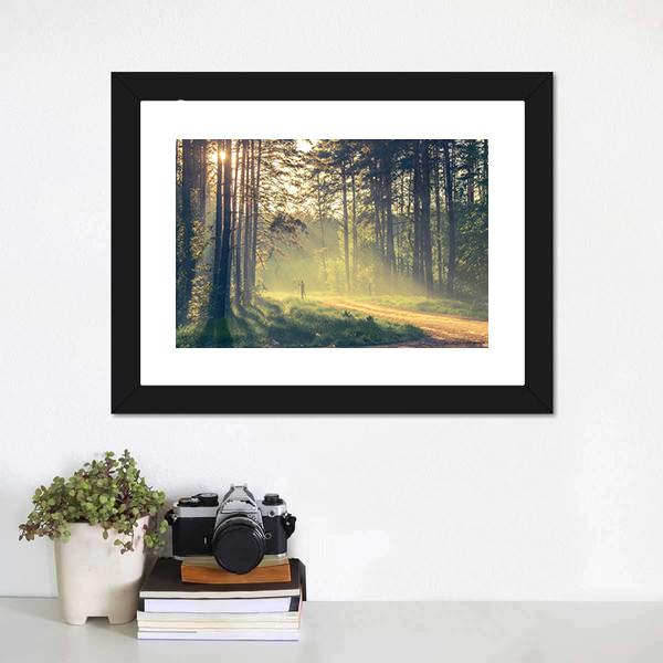 Evening Forest With Sun Canvas Wall Art-5 Horizontal-Gallery Wrap-22" x 12"-Tiaracle
