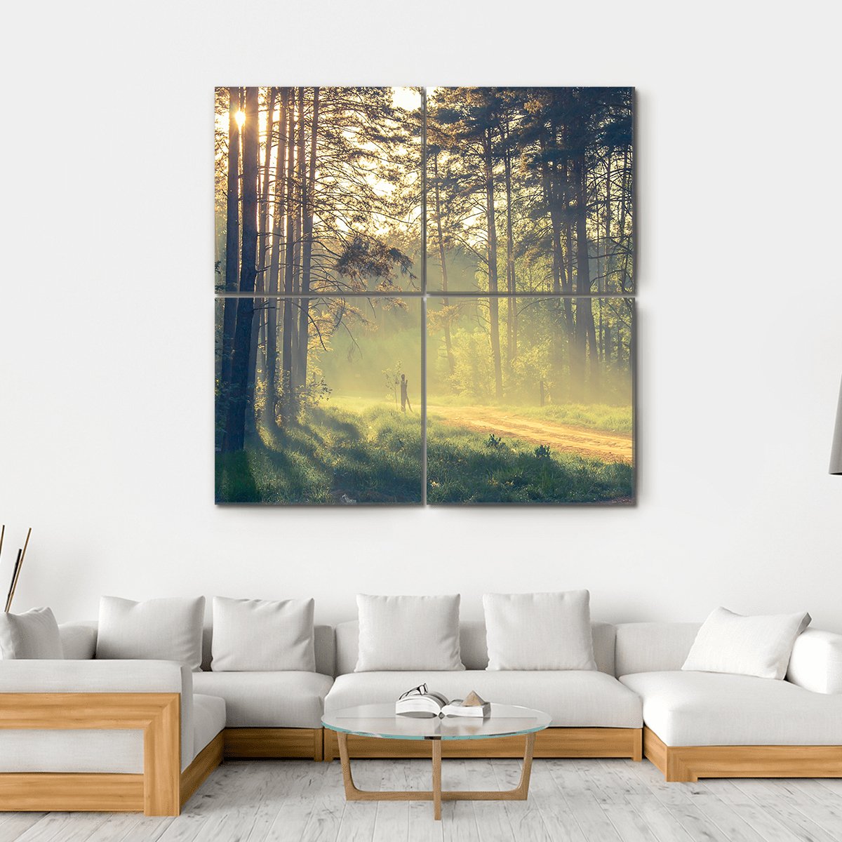 Evening Forest With Sun Canvas Wall Art-4 Square-Gallery Wrap-17" x 17"-Tiaracle