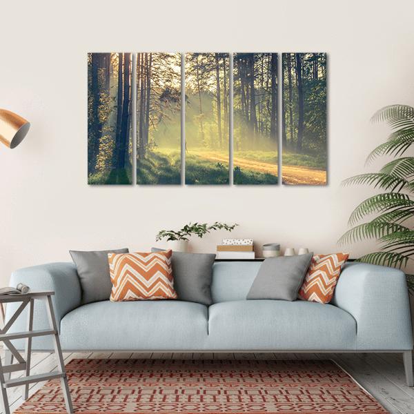 Evening Forest With Sun Canvas Wall Art-5 Horizontal-Gallery Wrap-22" x 12"-Tiaracle