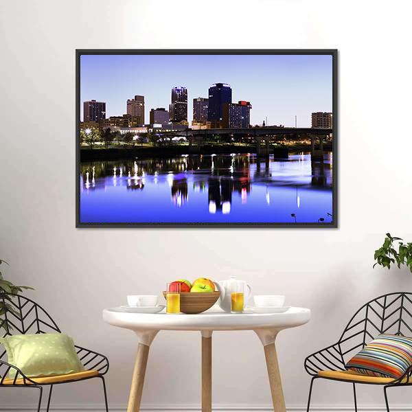 Evening In Little Rock Arkansas Canvas Wall Art-1 Piece-Floating Frame-24" x 16"-Tiaracle