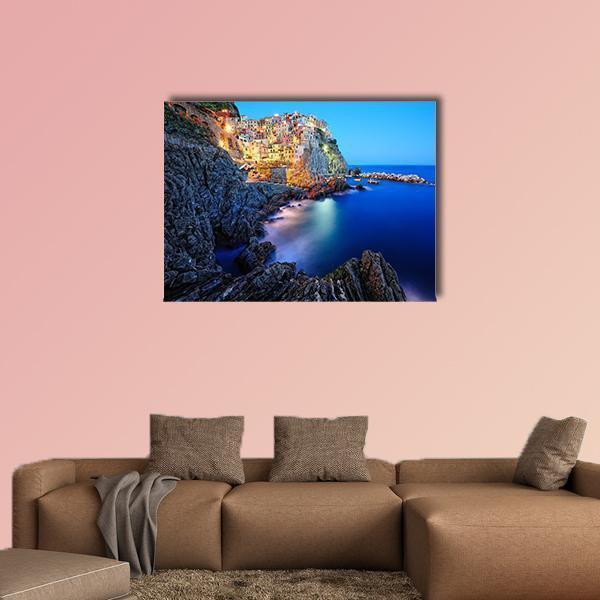 Evening In Manarola Canvas Wall Art-5 Horizontal-Gallery Wrap-22" x 12"-Tiaracle