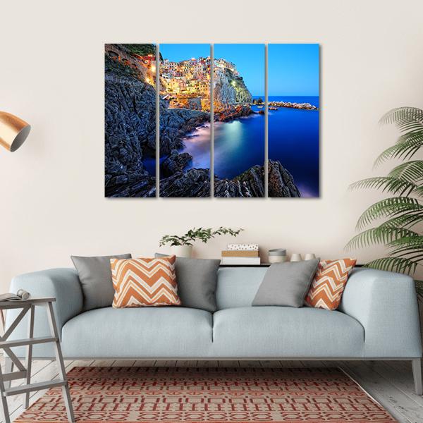 Evening In Manarola Canvas Wall Art-4 Horizontal-Gallery Wrap-34" x 24"-Tiaracle