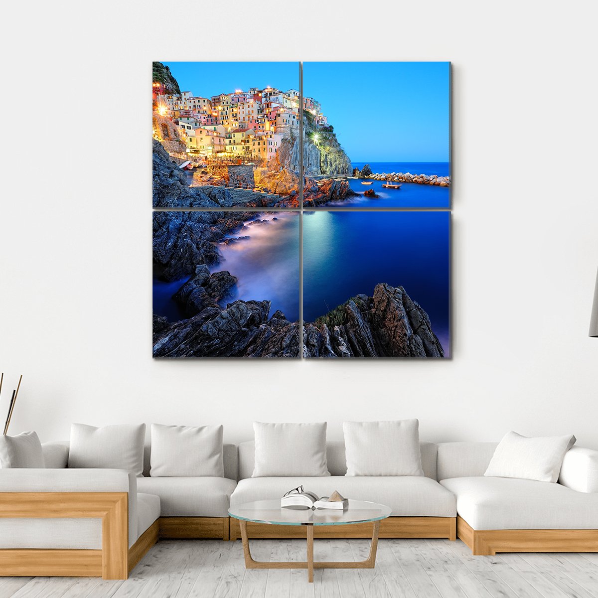 Evening In Manarola Canvas Wall Art-4 Square-Gallery Wrap-17" x 17"-Tiaracle