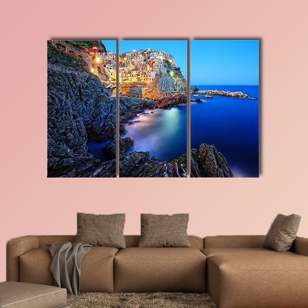 Evening In Manarola Canvas Wall Art-3 Horizontal-Gallery Wrap-37" x 24"-Tiaracle