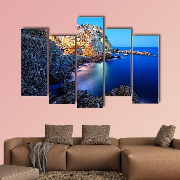 Evening In Manarola Canvas Wall Art-5 Pop-Gallery Wrap-47" x 32"-Tiaracle