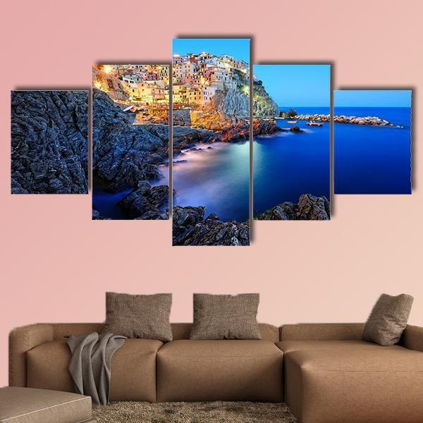 Evening In Manarola Canvas Wall Art-5 Star-Gallery Wrap-62" x 32"-Tiaracle