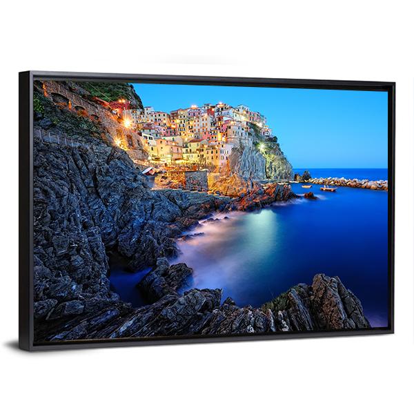 Evening In Manarola Canvas Wall Art-3 Horizontal-Gallery Wrap-25" x 16"-Tiaracle