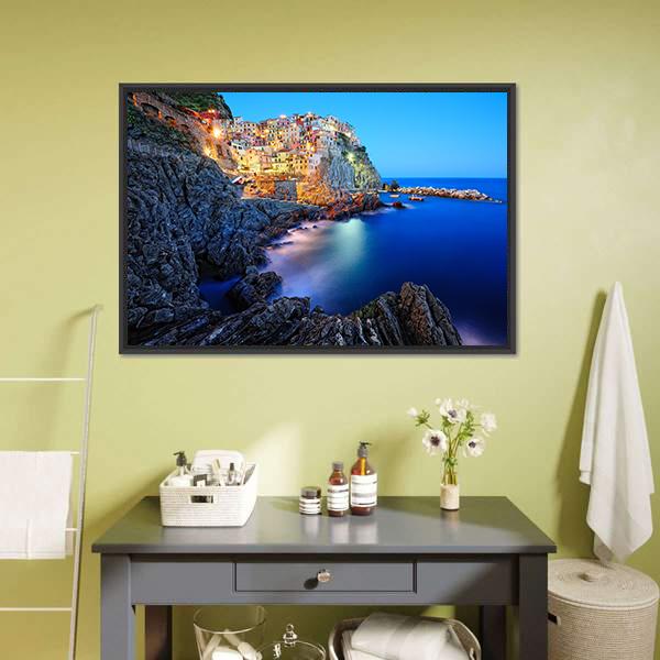 Evening In Manarola Canvas Wall Art-3 Horizontal-Gallery Wrap-25" x 16"-Tiaracle