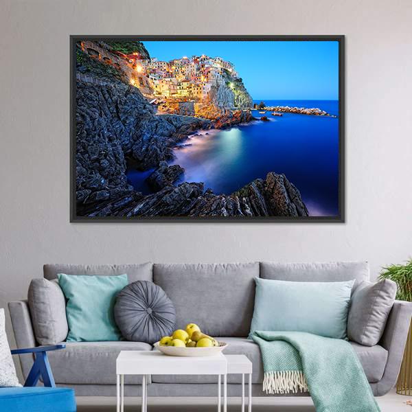 Evening In Manarola Canvas Wall Art-3 Horizontal-Gallery Wrap-25" x 16"-Tiaracle