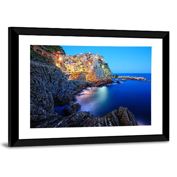 Evening In Manarola Canvas Wall Art-3 Horizontal-Gallery Wrap-25" x 16"-Tiaracle