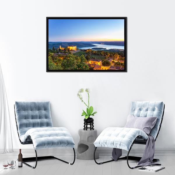 Evening In Village France Canvas Wall Art-3 Horizontal-Gallery Wrap-25" x 16"-Tiaracle