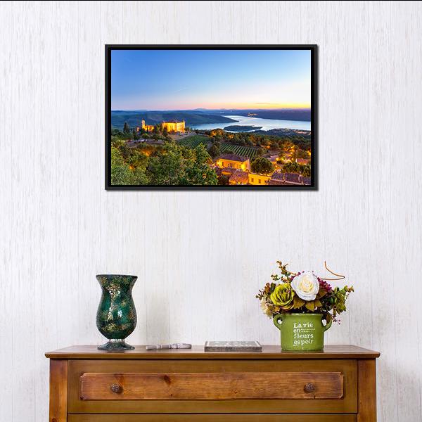 Evening In Village France Canvas Wall Art-1 Piece-Floating Frame-24" x 16"-Tiaracle