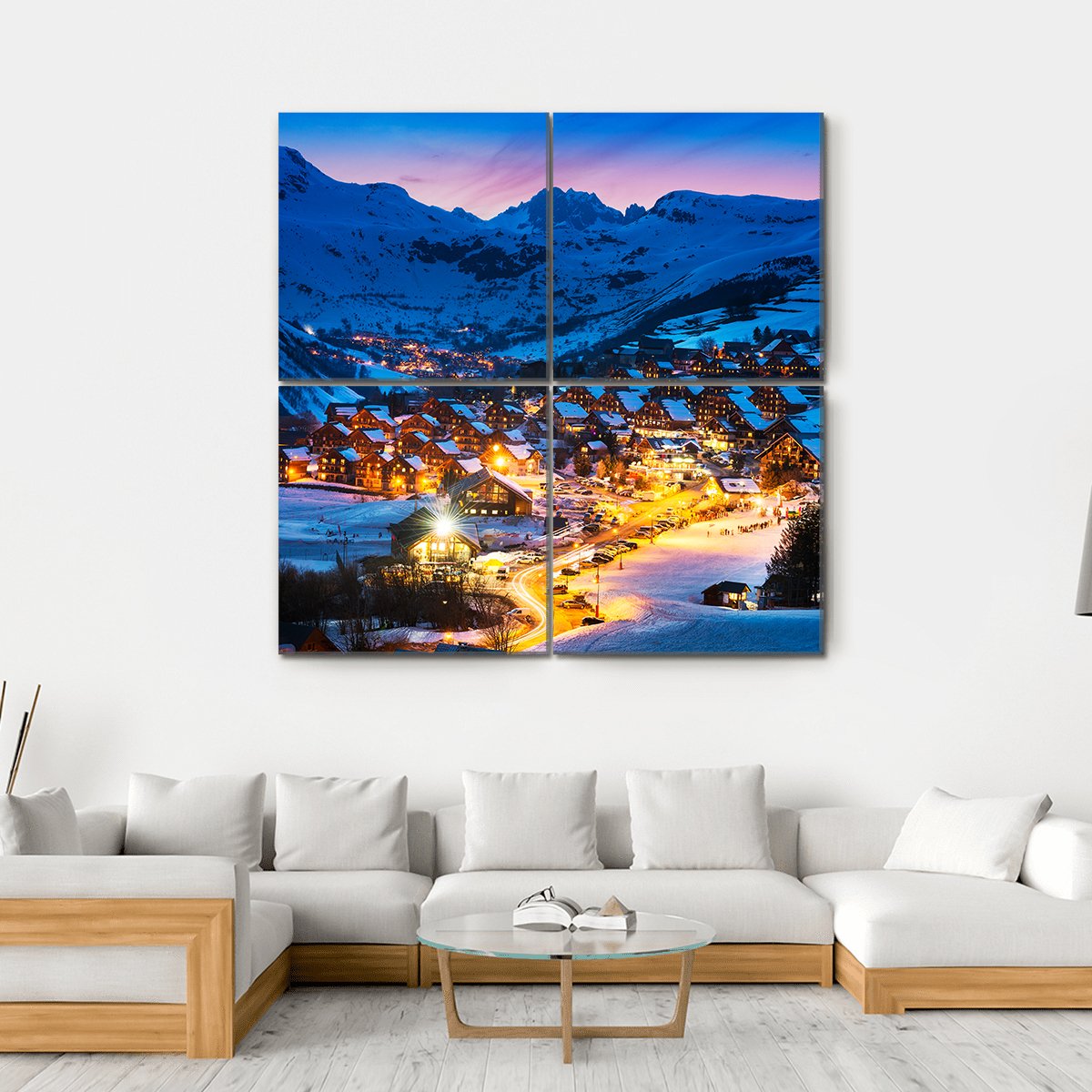 Ski Resort French Alps Canvas Wall Art-4 Square-Gallery Wrap-17" x 17"-Tiaracle