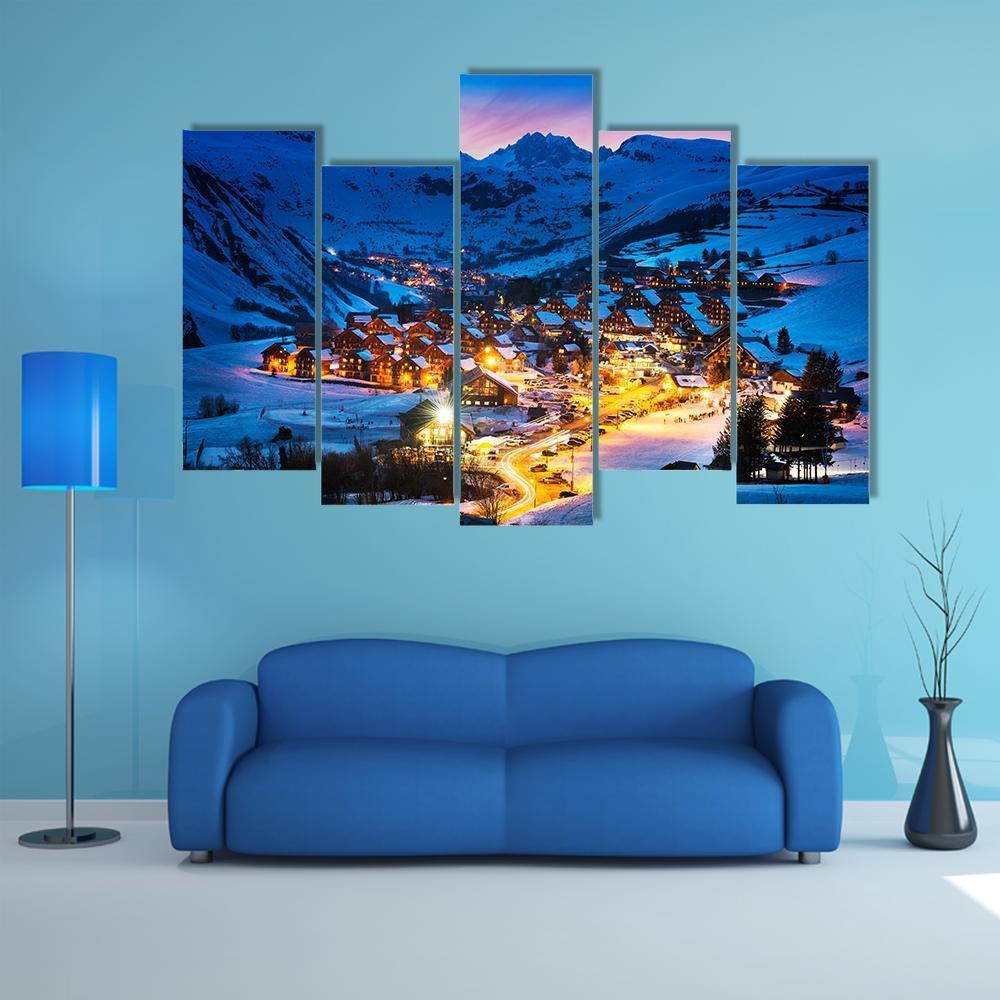 Ski Resort French Alps Canvas Wall Art-5 Pop-Gallery Wrap-47" x 32"-Tiaracle