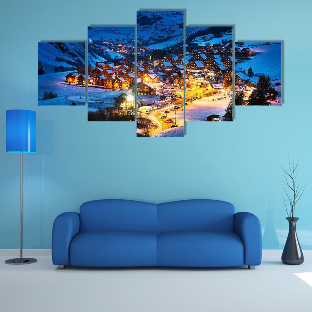 Ski Resort French Alps Canvas Wall Art-5 Star-Gallery Wrap-62" x 32"-Tiaracle