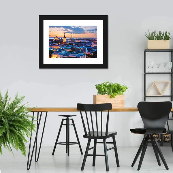 Evening Panorama Of Tallinn Canvas Wall Art-3 Horizontal-Gallery Wrap-25" x 16"-Tiaracle