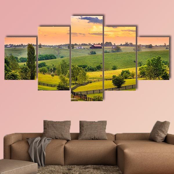Evening Scene In Kentucky Canvas Wall Art-5 Star-Gallery Wrap-62" x 32"-Tiaracle