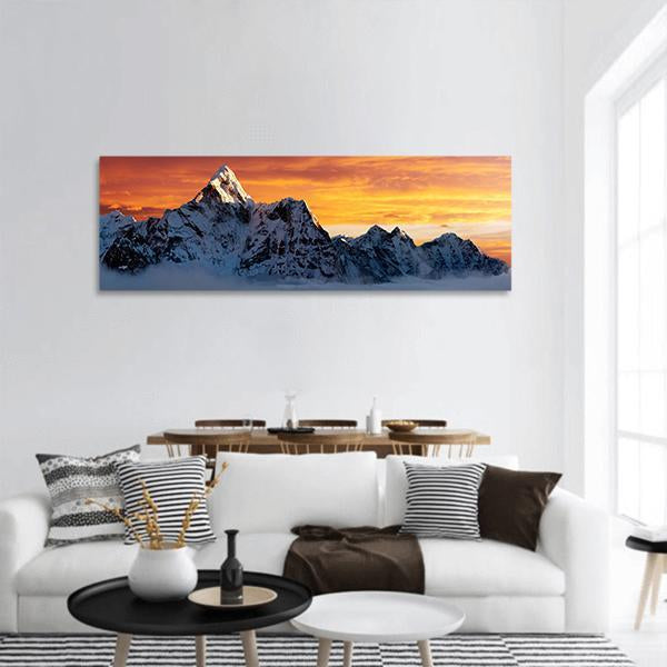 Evening At Ama Dablam Panoramic Canvas Wall Art-3 Piece-25" x 08"-Tiaracle