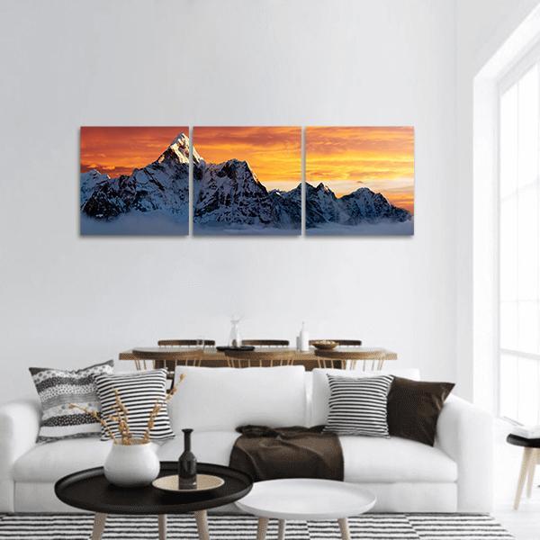 Evening At Ama Dablam Panoramic Canvas Wall Art-3 Piece-25" x 08"-Tiaracle