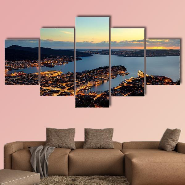 Bergen In Norway Canvas Wall Art-5 Star-Gallery Wrap-62" x 32"-Tiaracle