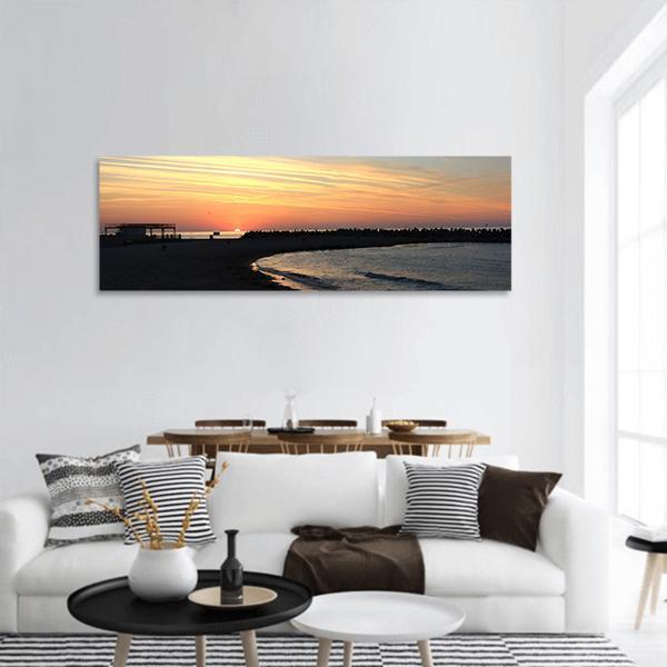 Evening View Of Sea Beach Panoramic Canvas Wall Art-1 Piece-36" x 12"-Tiaracle