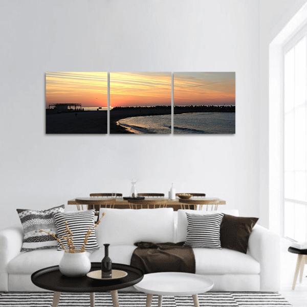 Evening View Of Sea Beach Panoramic Canvas Wall Art-3 Piece-25" x 08"-Tiaracle