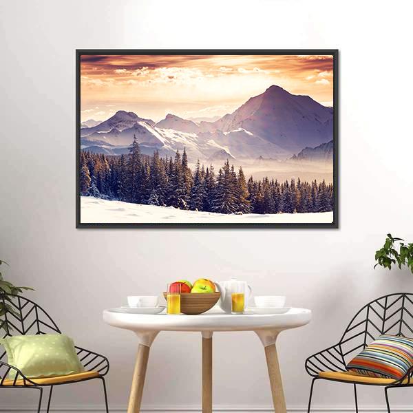 Evening Winter Landscape Canvas Wall Art-1 Piece-Floating Frame-24" x 16"-Tiaracle