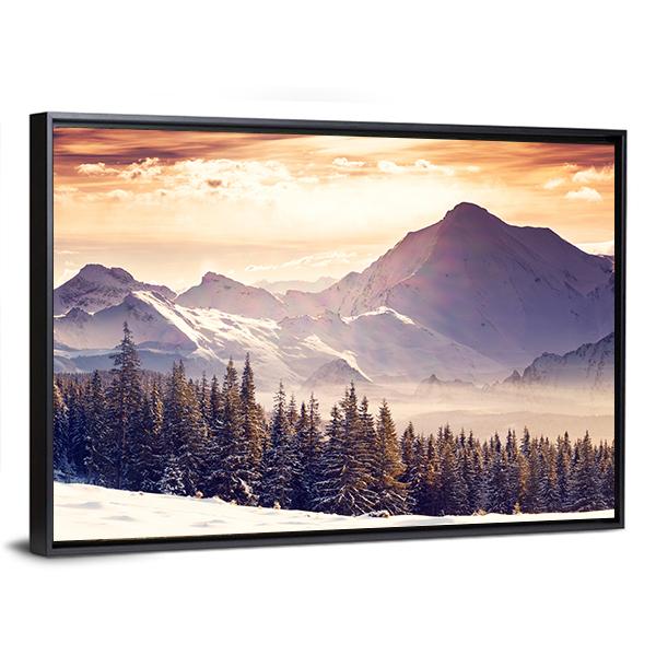 Evening Winter Landscape Canvas Wall Art-5 Horizontal-Gallery Wrap-22" x 12"-Tiaracle