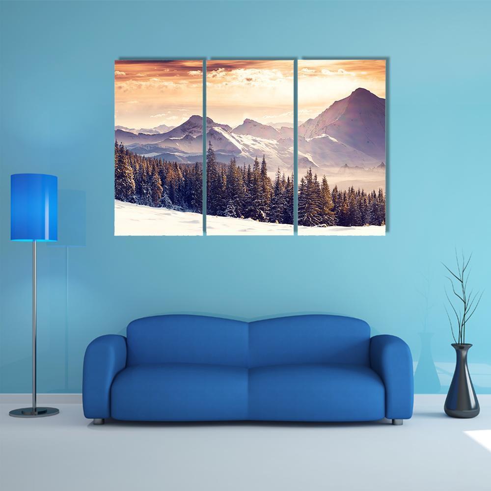 Evening Winter Landscape Canvas Wall Art-3 Horizontal-Gallery Wrap-37" x 24"-Tiaracle