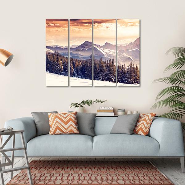 Evening Winter Landscape Canvas Wall Art-4 Horizontal-Gallery Wrap-34" x 24"-Tiaracle