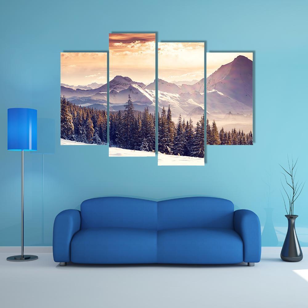 Evening Winter Landscape Canvas Wall Art-4 Pop-Gallery Wrap-50" x 32"-Tiaracle